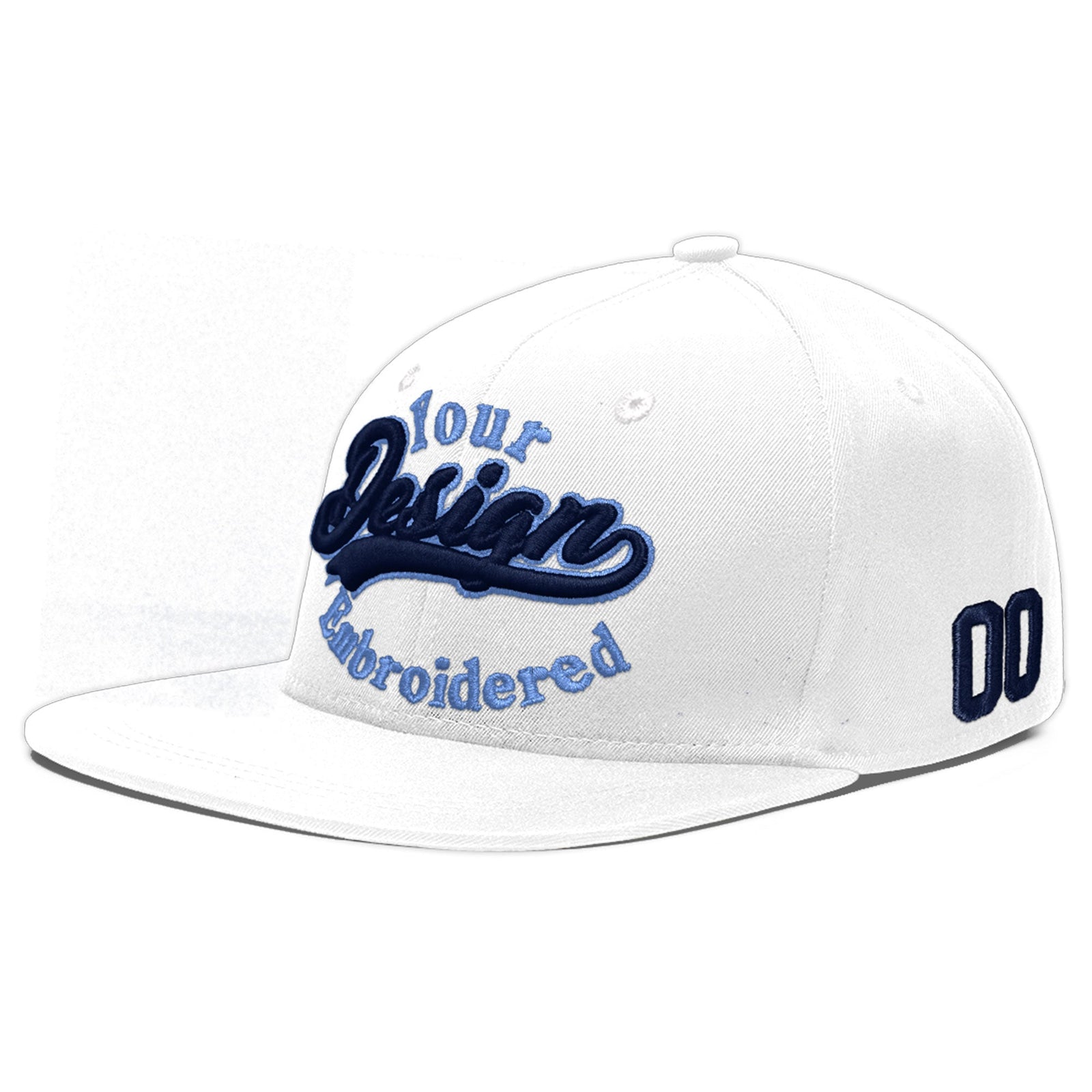 Custom White 3D Puff Embroidery Flat Embroidery Casual Sport Baseball Cap