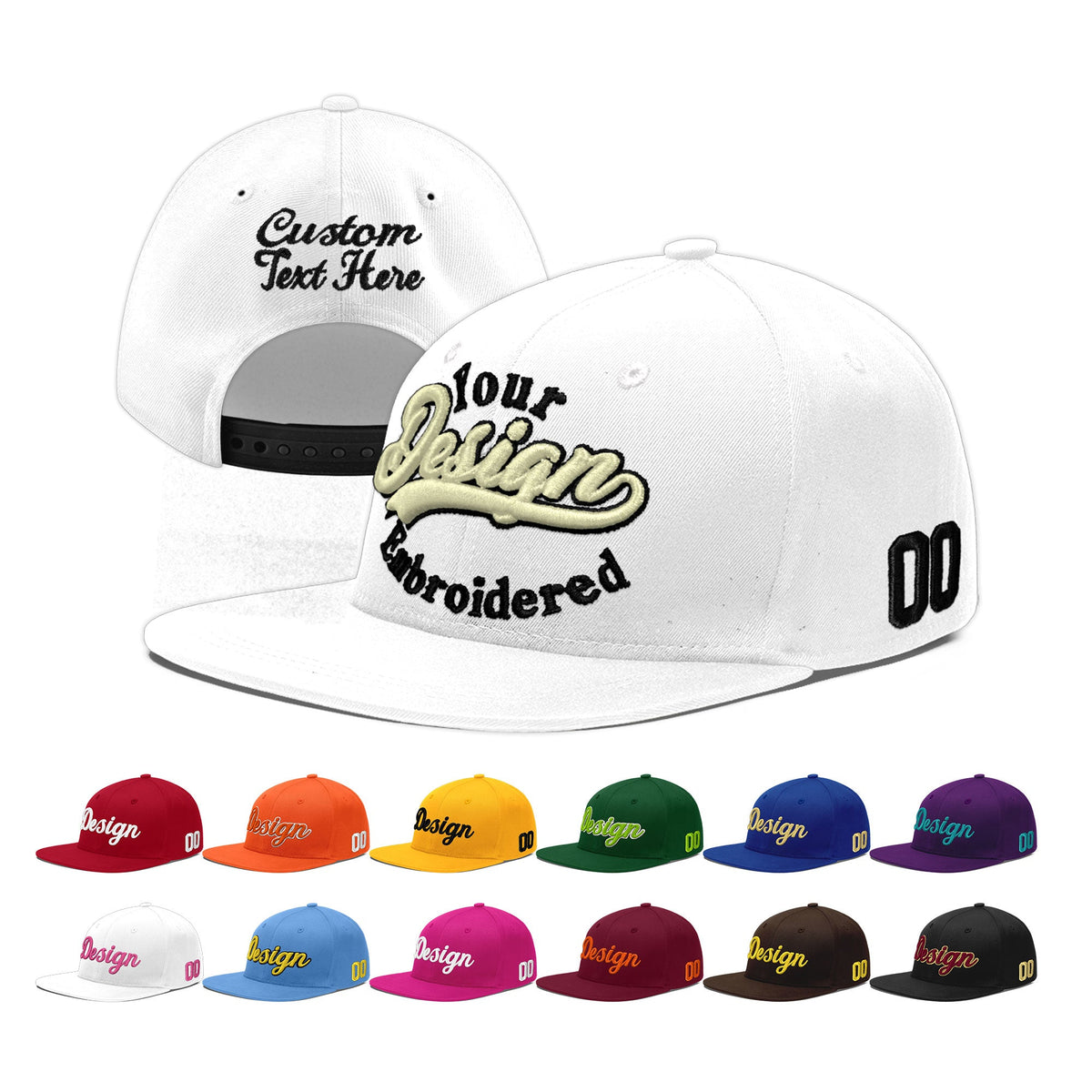 Custom White 3D Puff Embroidery Flat Embroidery Casual Sport Baseball Cap