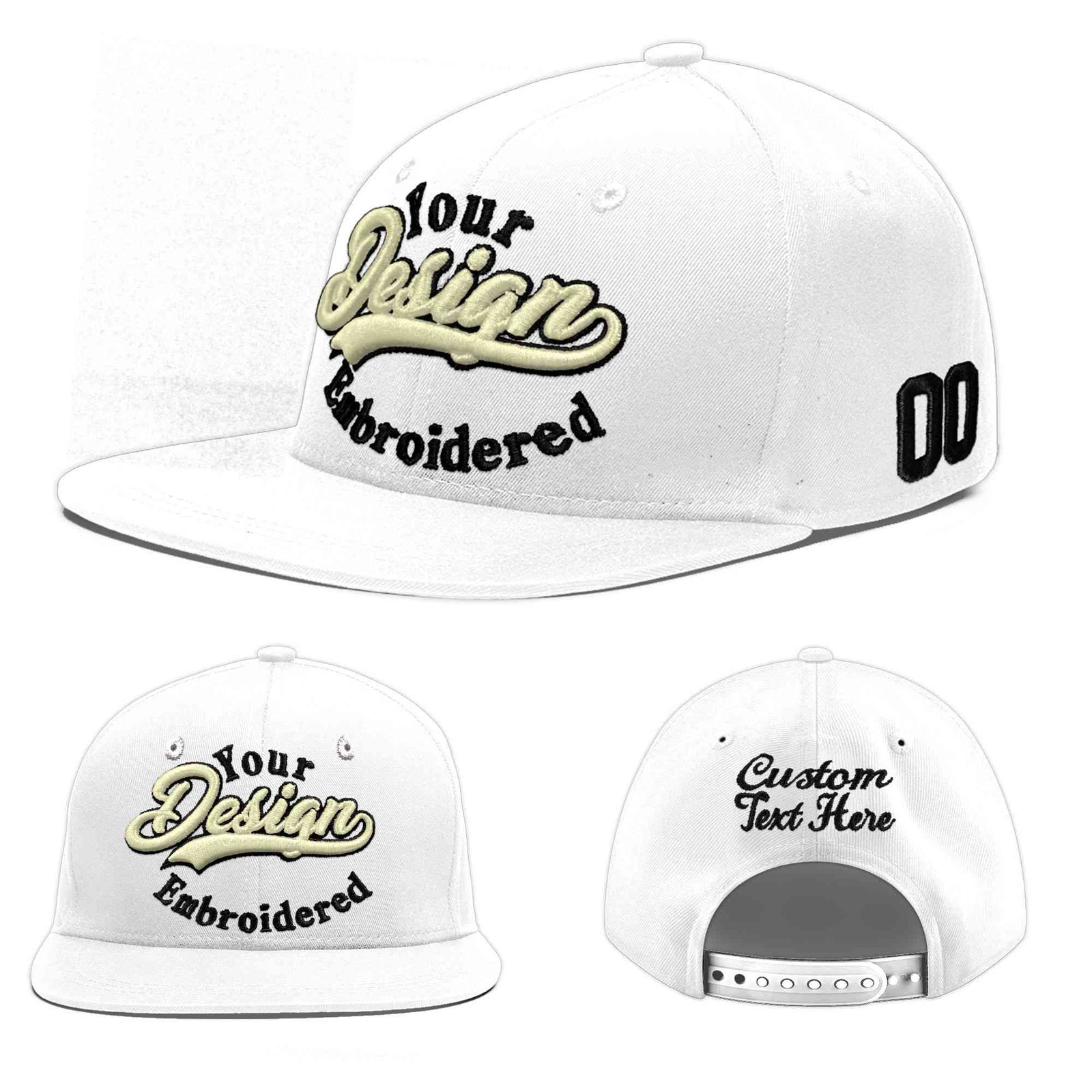 Custom White 3D Puff Embroidery Flat Embroidery Casual Sport Baseball Cap