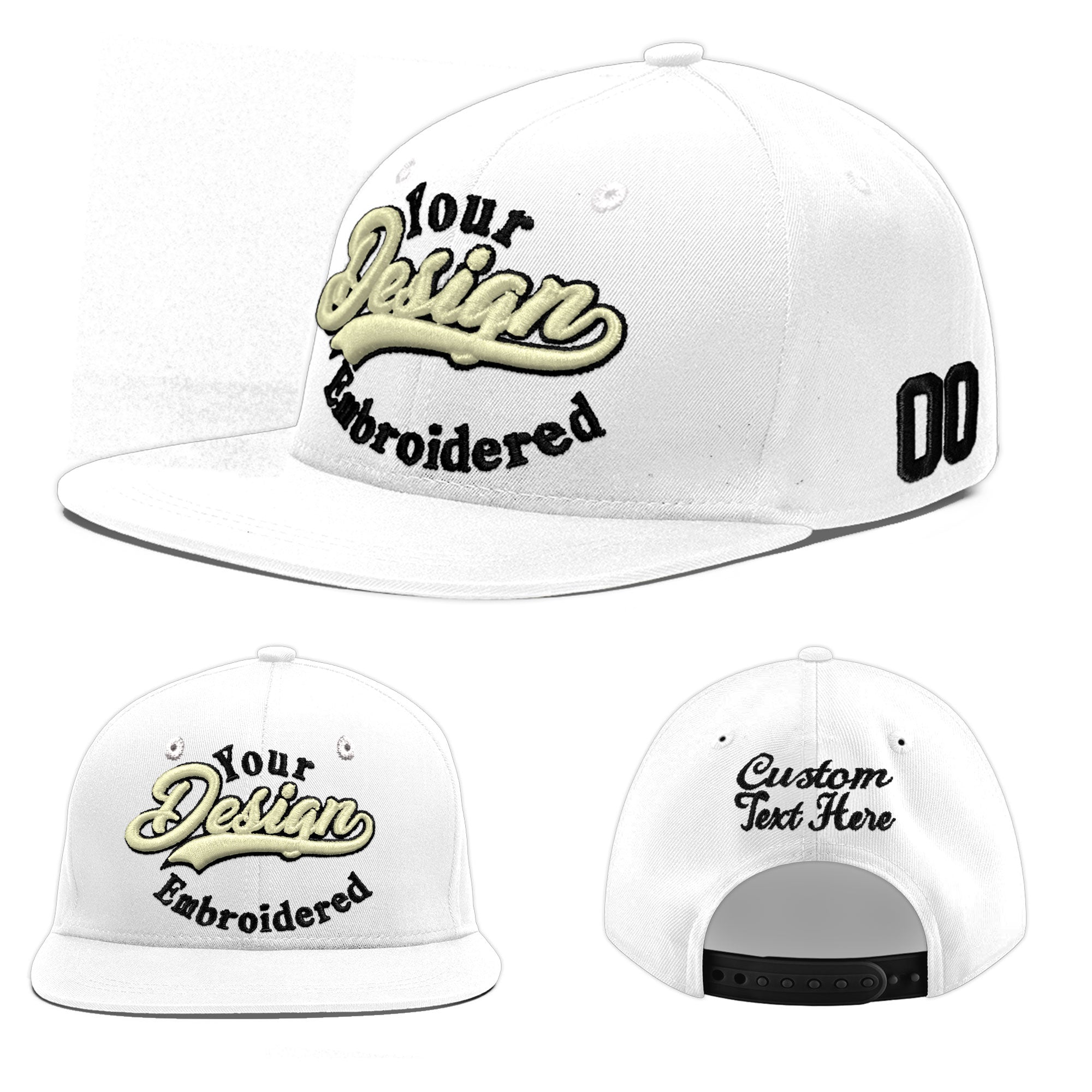 Custom White 3D Puff Embroidery Flat Embroidery Casual Sport Baseball Cap