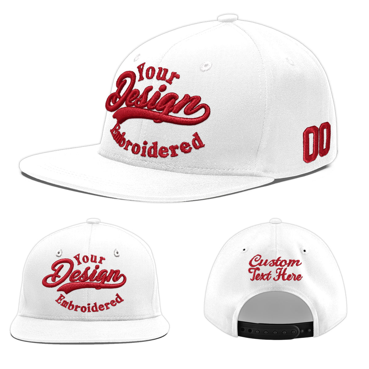 Custom White 3D Puff Embroidery Flat Embroidery Casual Sport Baseball Cap