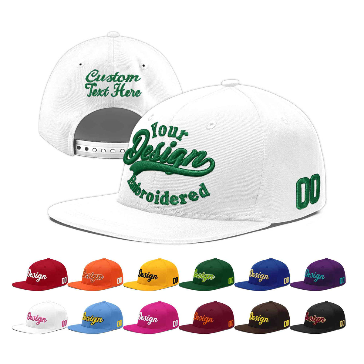 Custom White 3D Puff Embroidery Flat Embroidery Casual Sport Baseball Cap