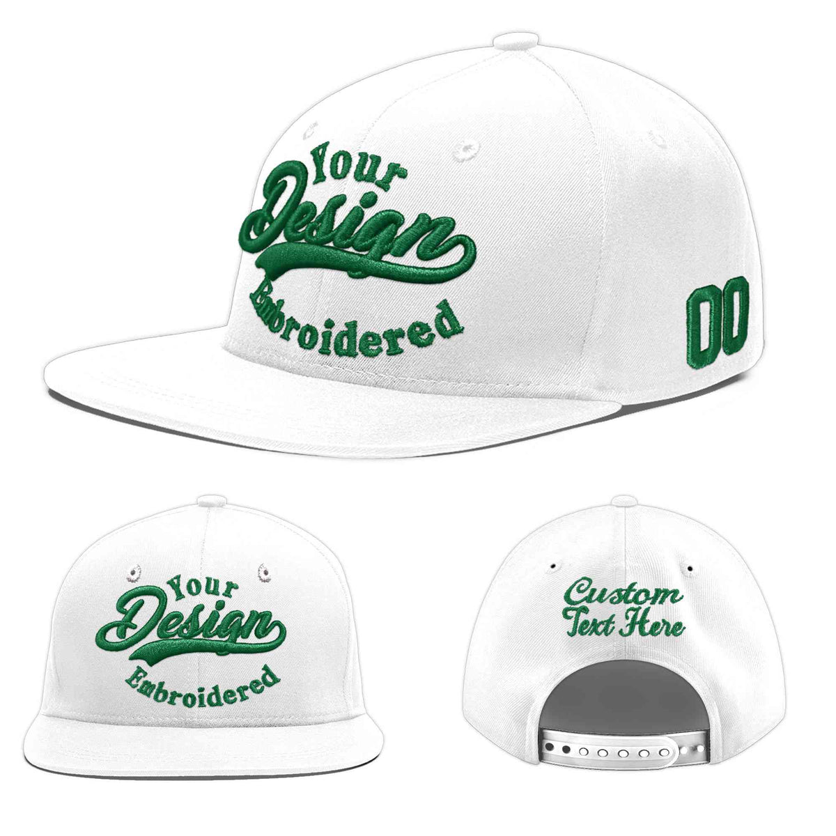 Custom White Light Blue-Navy 3D Puff Embroidery Flat Embroidery Casual Sport Baseball Cap