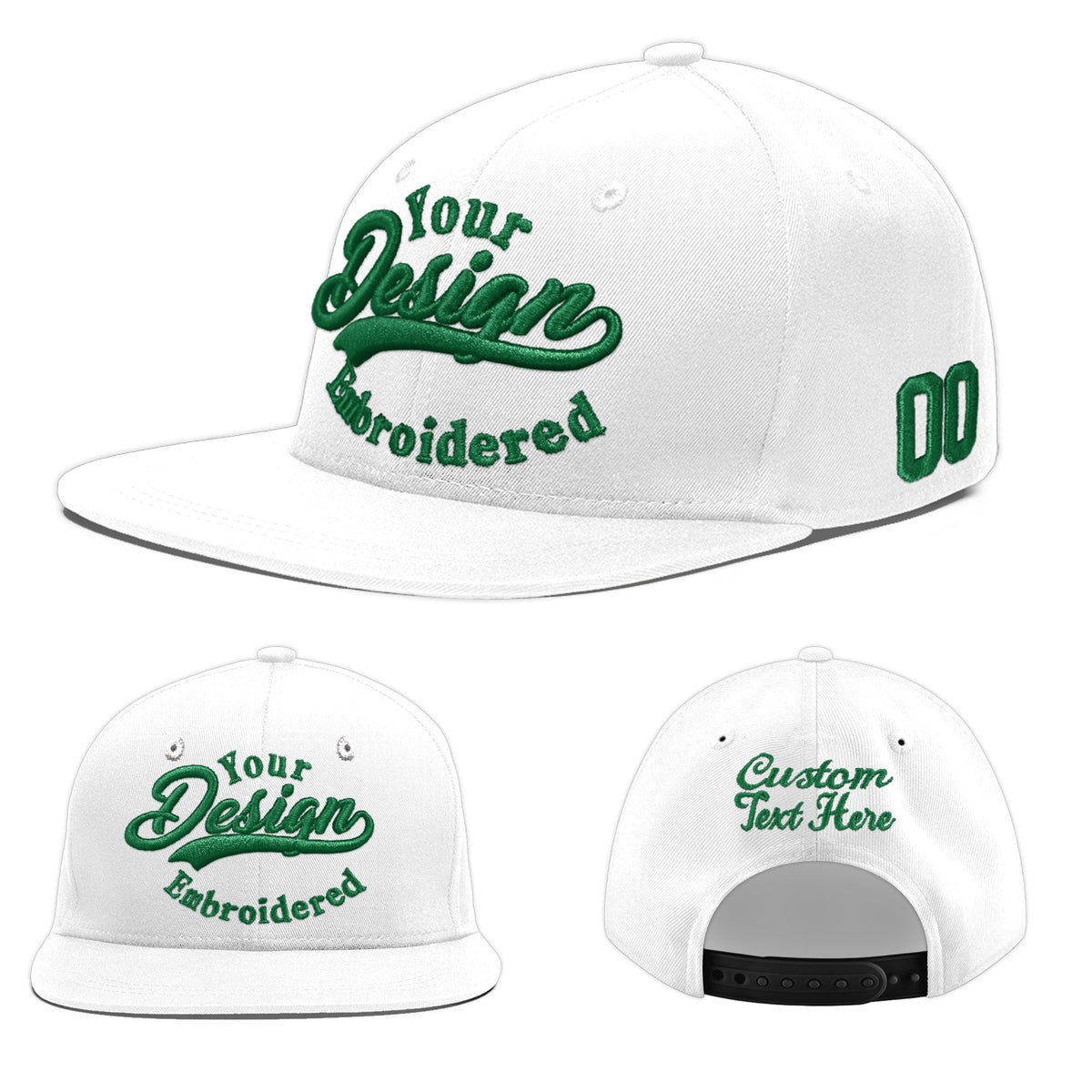 Custom White Light Blue-Navy 3D Puff Embroidery Flat Embroidery Casual Sport Baseball Cap