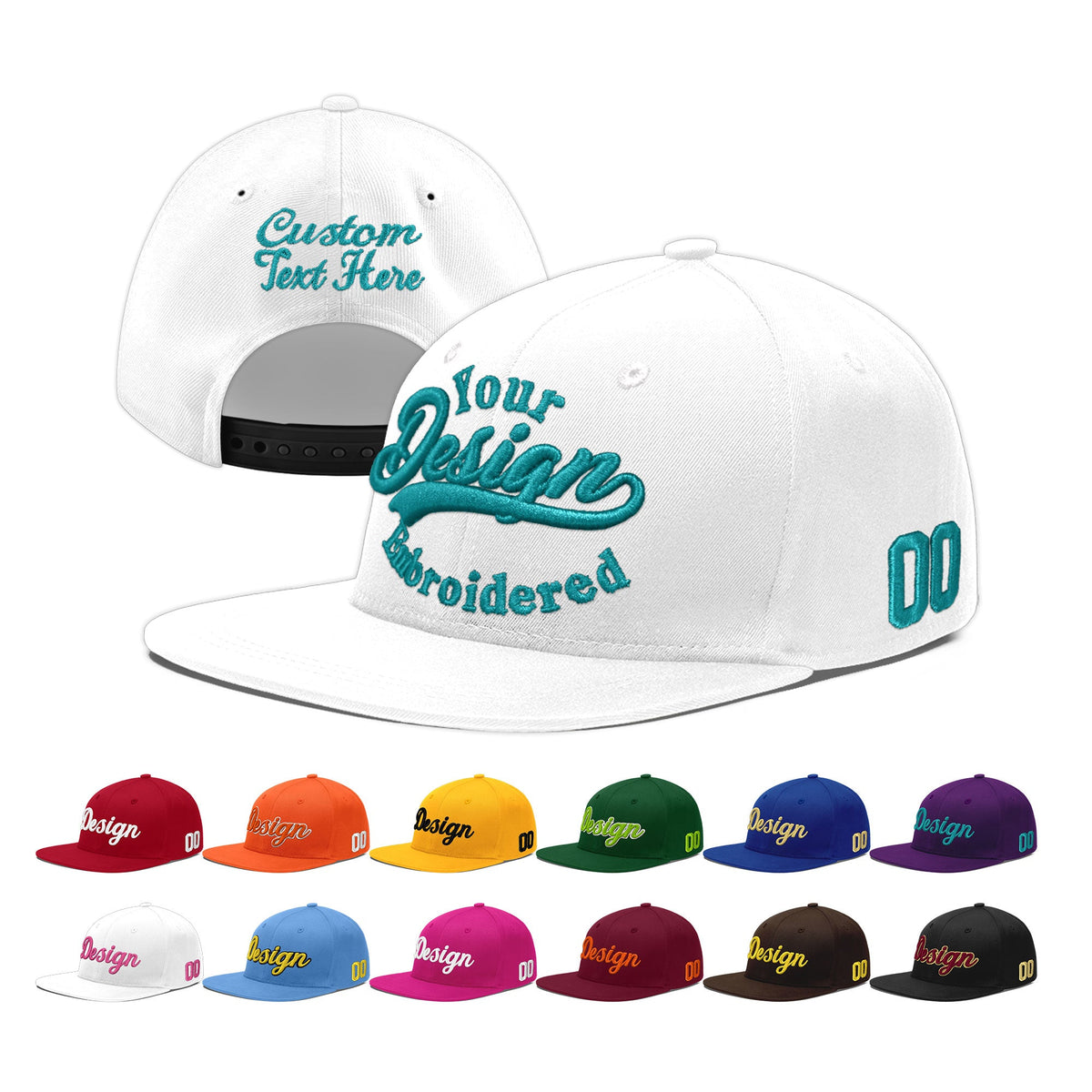 Custom White 3D Puff Embroidery Flat Embroidery Casual Sport Baseball Cap