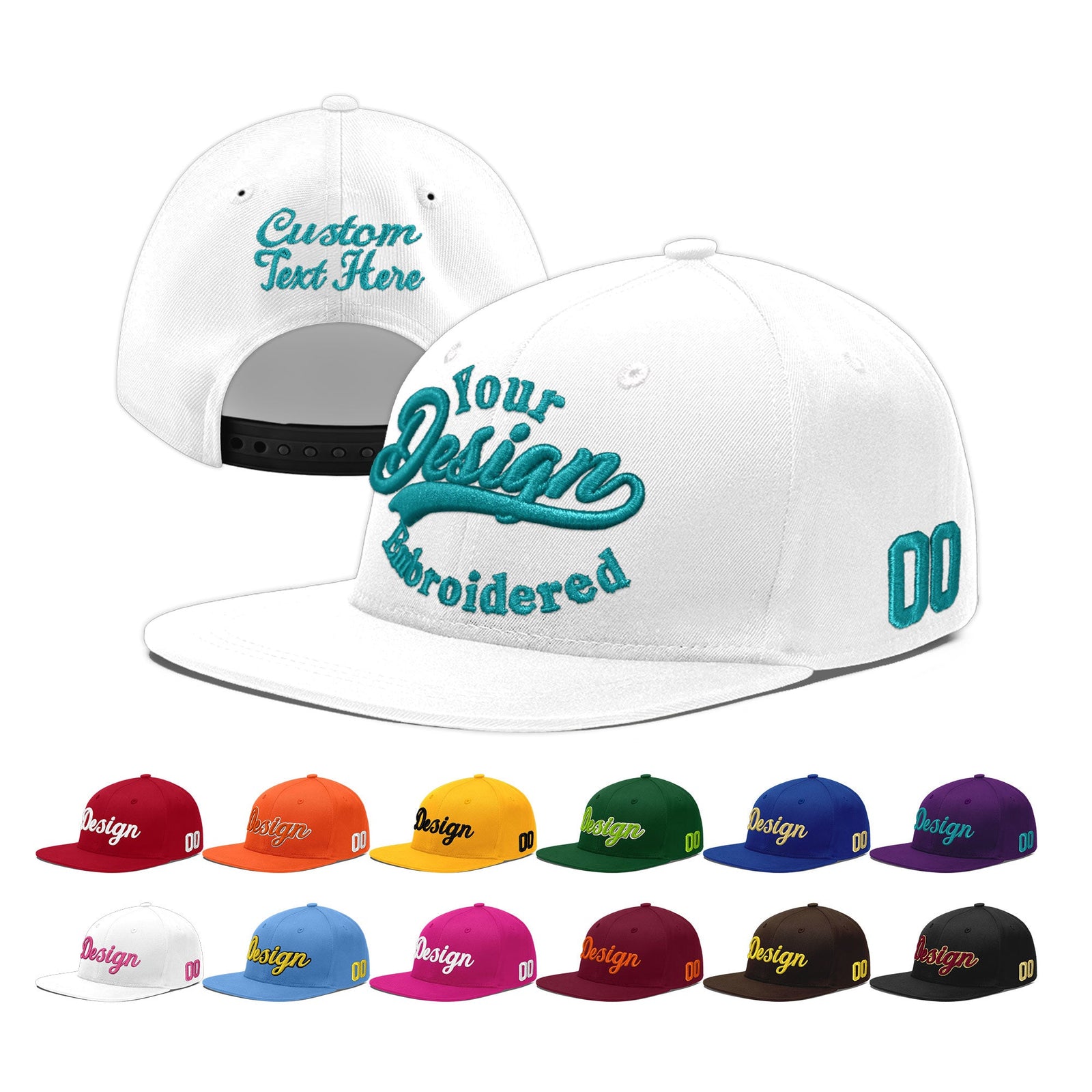 Custom White 3D Puff Embroidery Flat Embroidery Casual Sport Baseball Cap