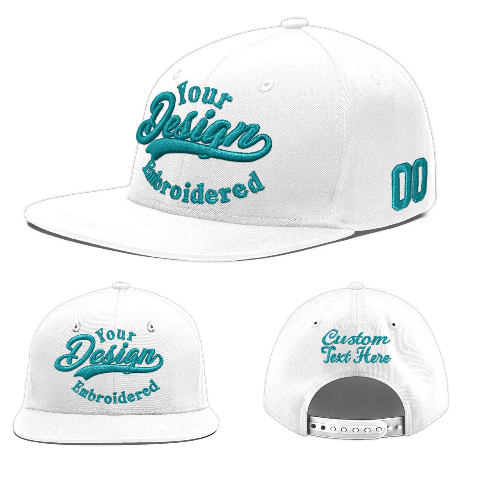 Custom White 3D Puff Embroidery Flat Embroidery Casual Sport Baseball Cap
