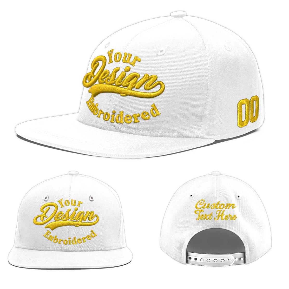 Custom White 3D Puff Embroidery Flat Embroidery Casual Sport Baseball Cap