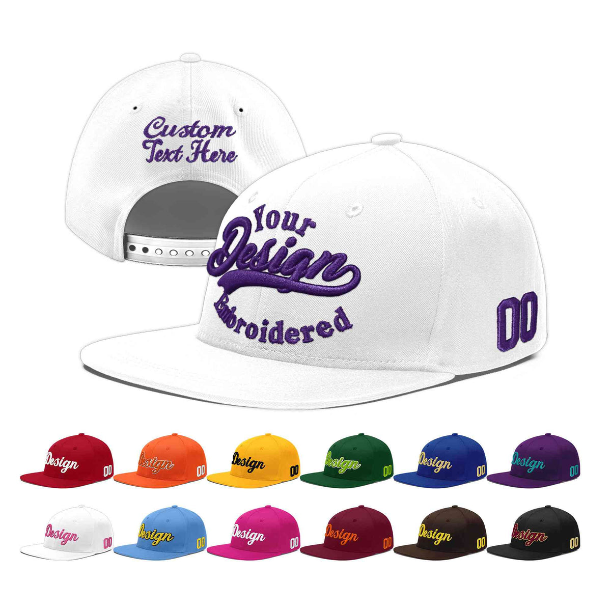 Custom White 3D Puff Embroidery Flat Embroidery Casual Sport Baseball Cap