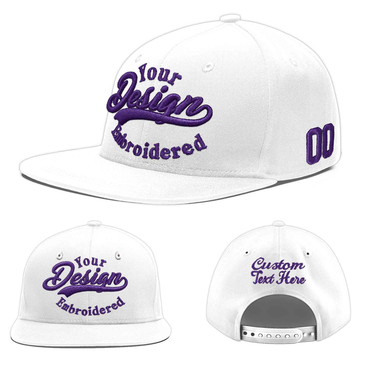 Custom White 3D Puff Embroidery Flat Embroidery Casual Sport Baseball Cap