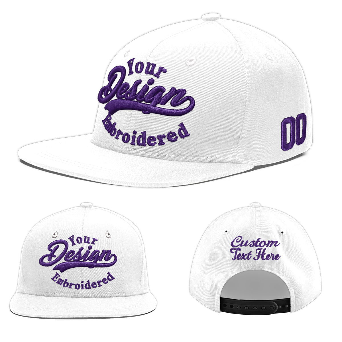 Custom White 3D Puff Embroidery Flat Embroidery Casual Sport Baseball Cap