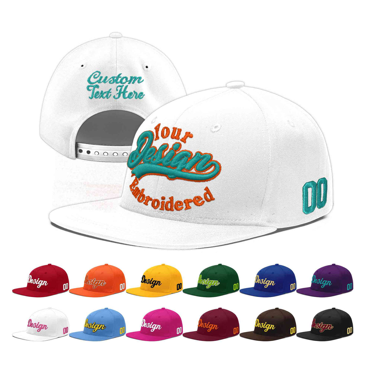 Custom White 3D Puff Embroidery Flat Embroidery Casual Sport Baseball Cap
