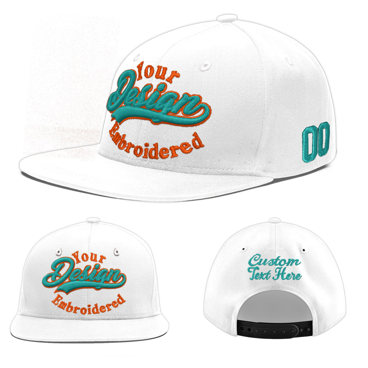 Custom White 3D Puff Embroidery Flat Embroidery Casual Sport Baseball Cap