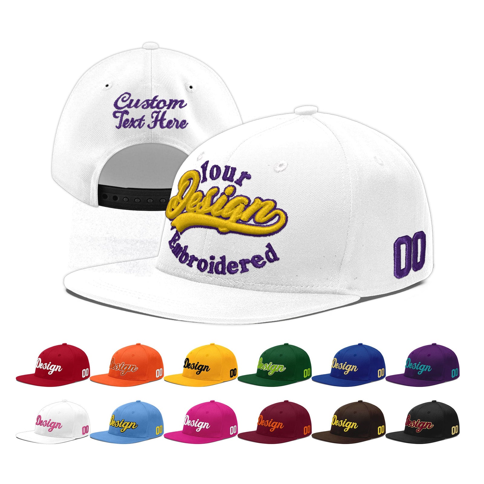 Custom White 3D Puff Embroidery Flat Embroidery Casual Sport Baseball Cap