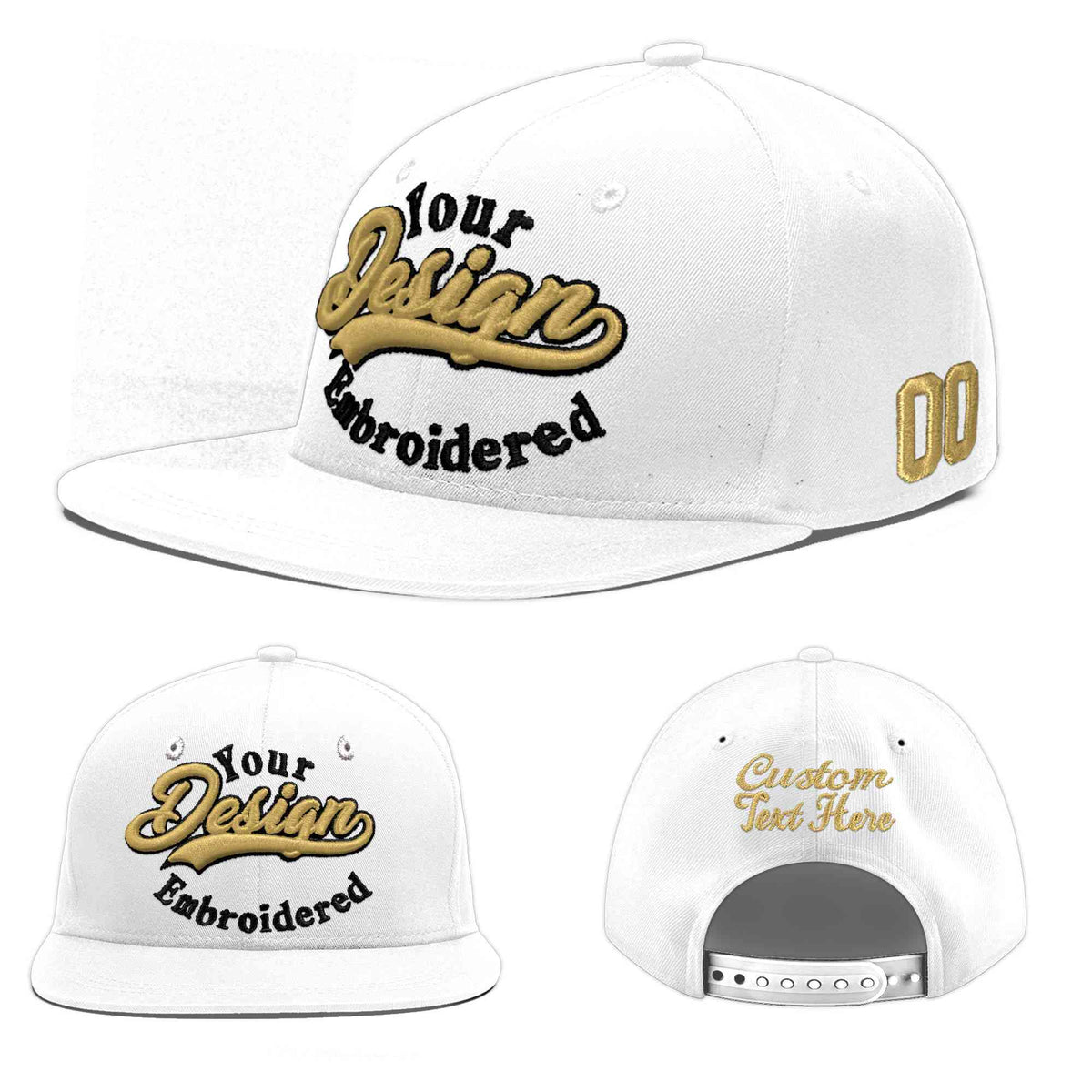 Custom White 3D Puff Embroidery Flat Embroidery Casual Sport Baseball Cap