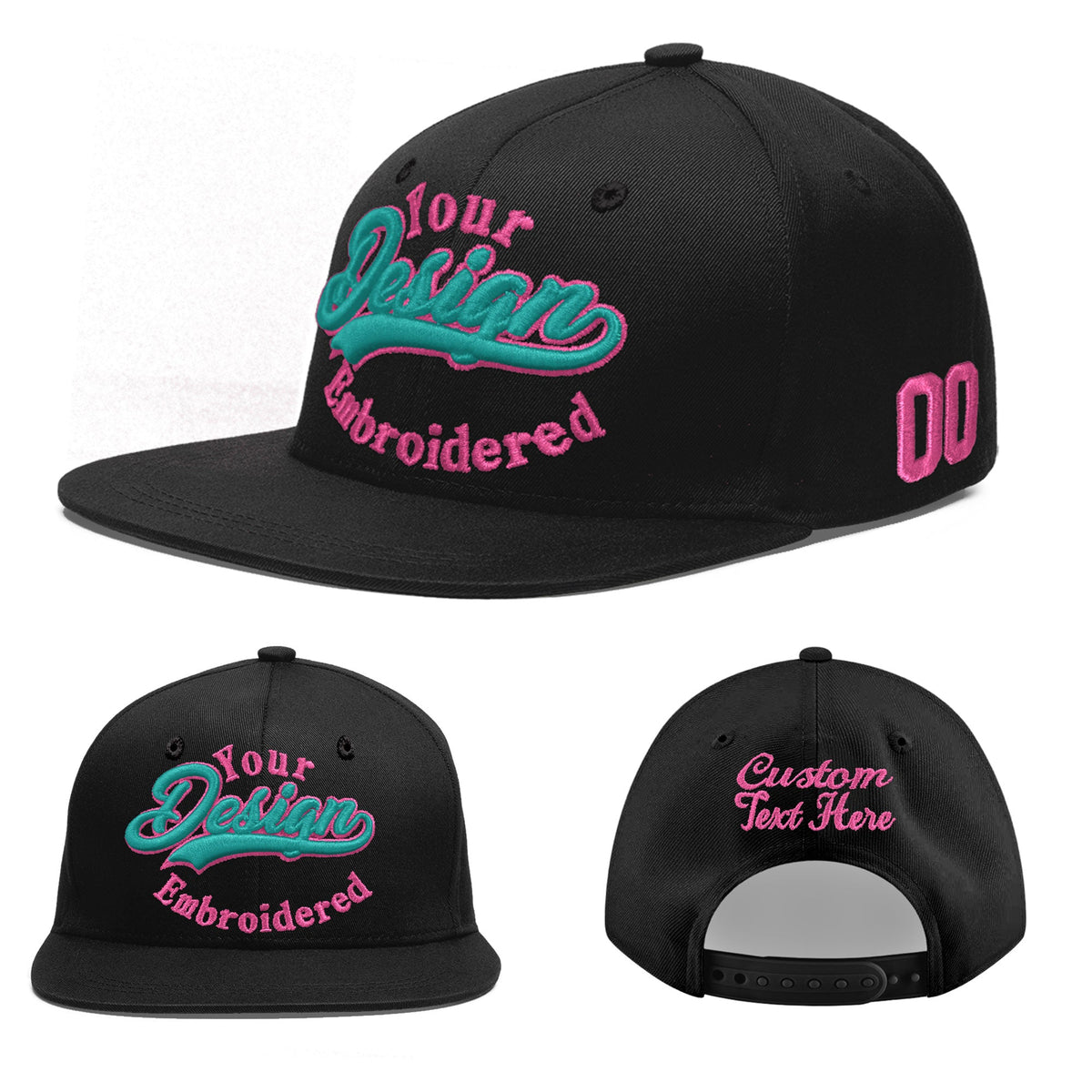 Custom Black 3D Puff Embroidery Flat Embroidery Casual Sport Baseball Cap