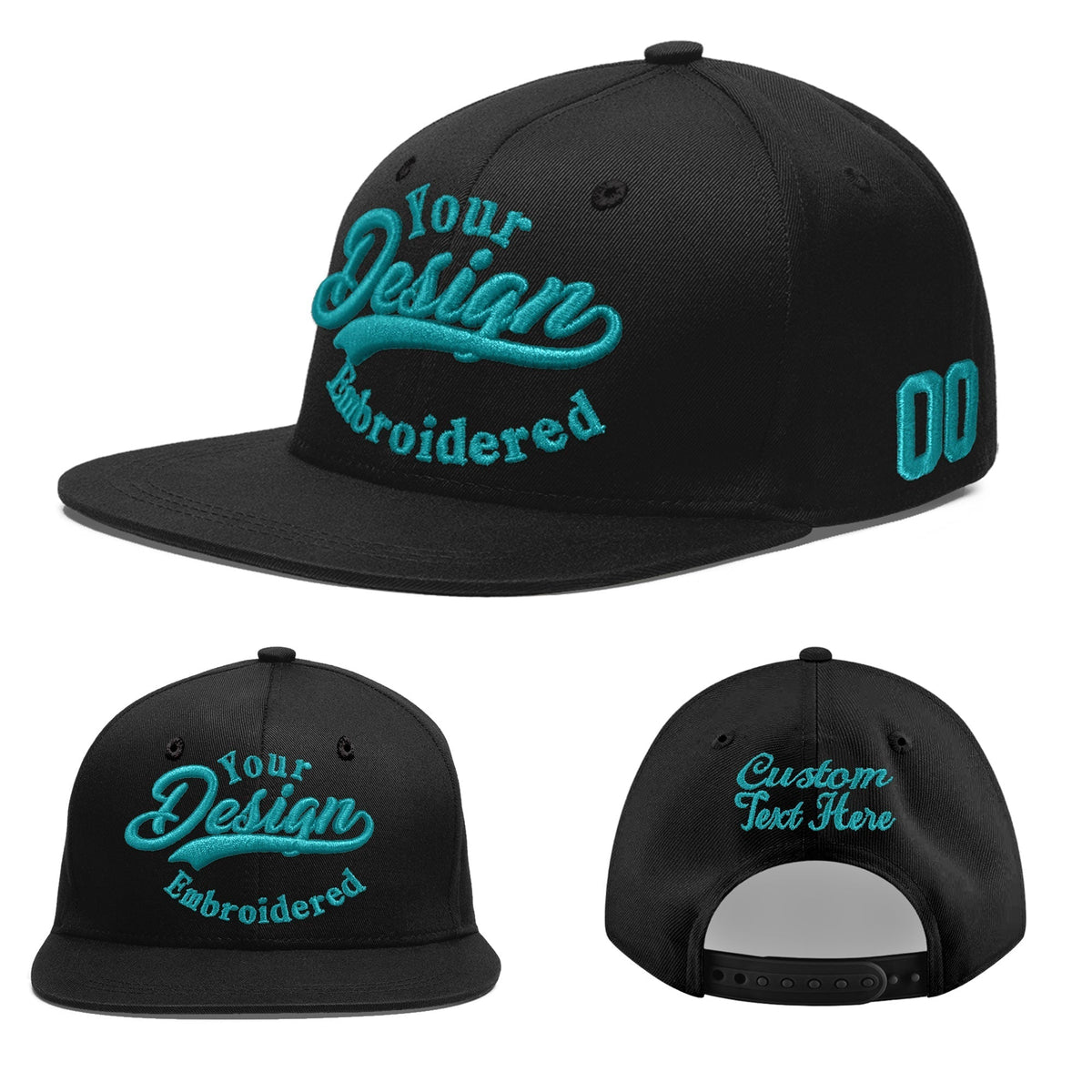 Custom Black 3D Puff Embroidery Flat Embroidery Casual Sport Baseball Cap