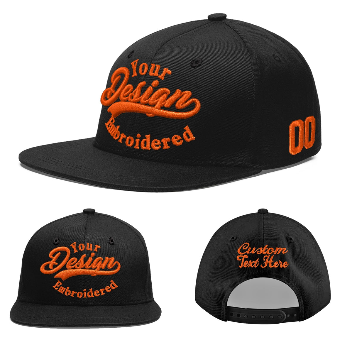 Custom Black 3D Puff Embroidery Flat Embroidery Casual Sport Baseball Cap