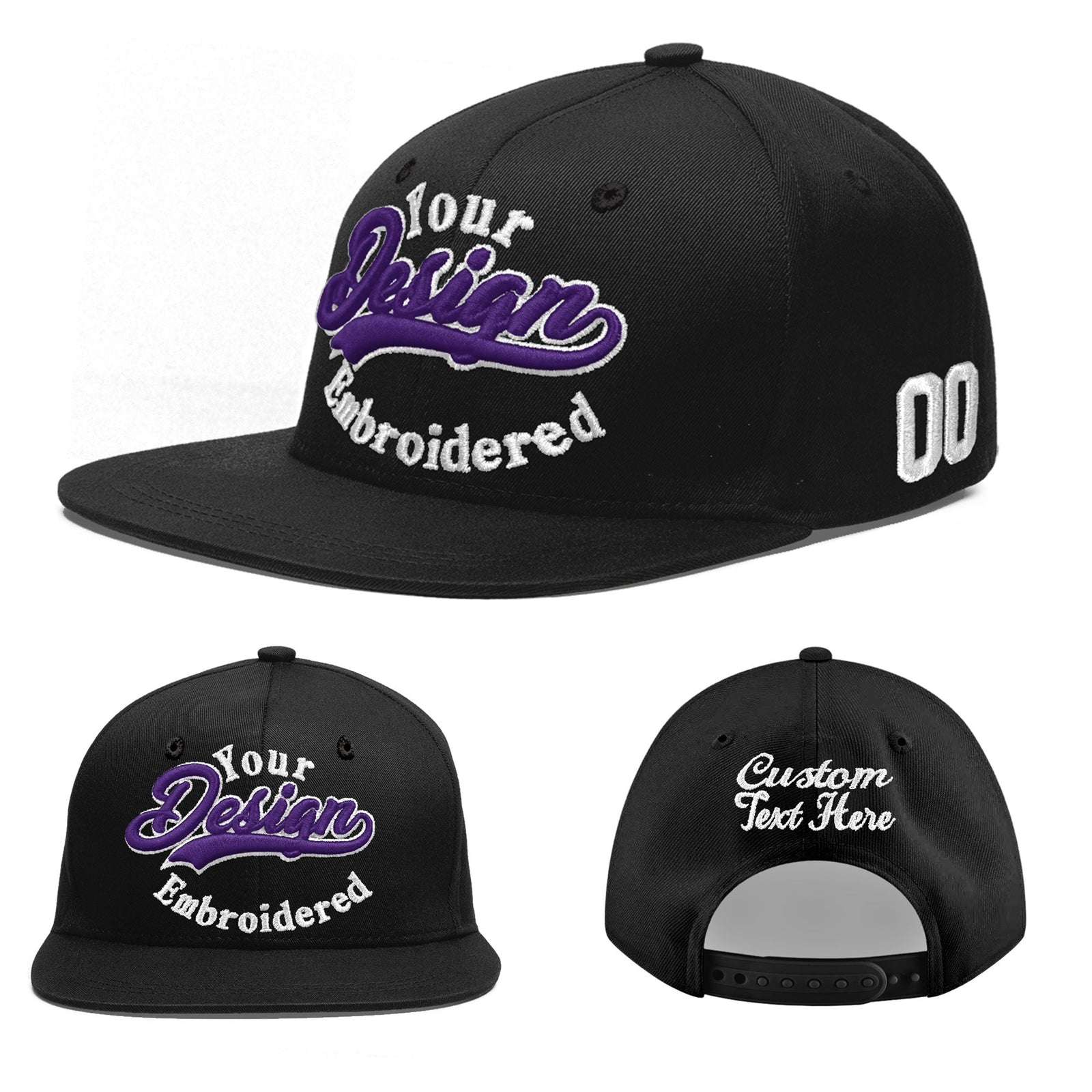 Custom Black 3D Puff Embroidery Flat Embroidery Casual Sport Baseball Cap