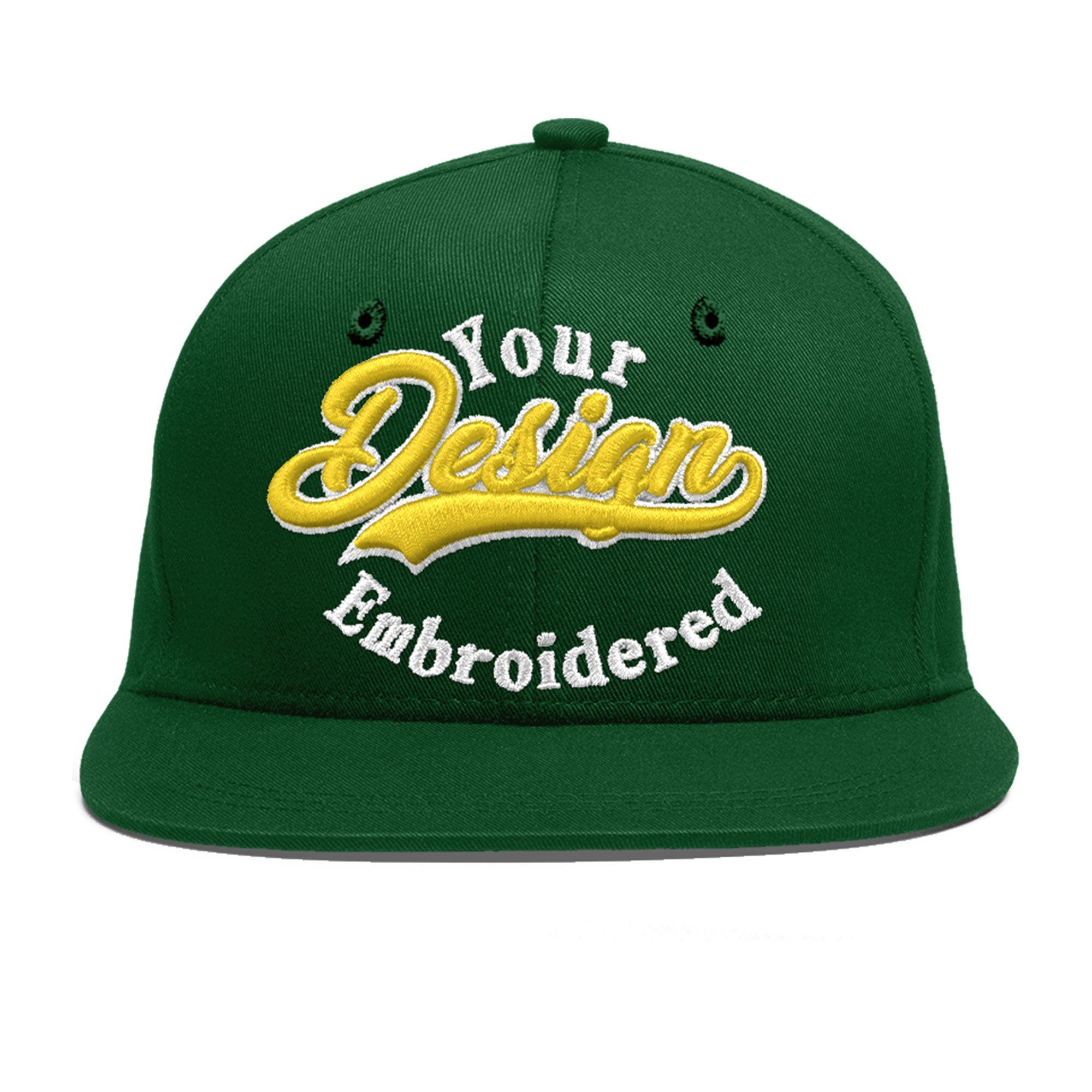 Custom Green 3D Puff Embroidery Flat Embroidery Casual Sport Baseball Cap
