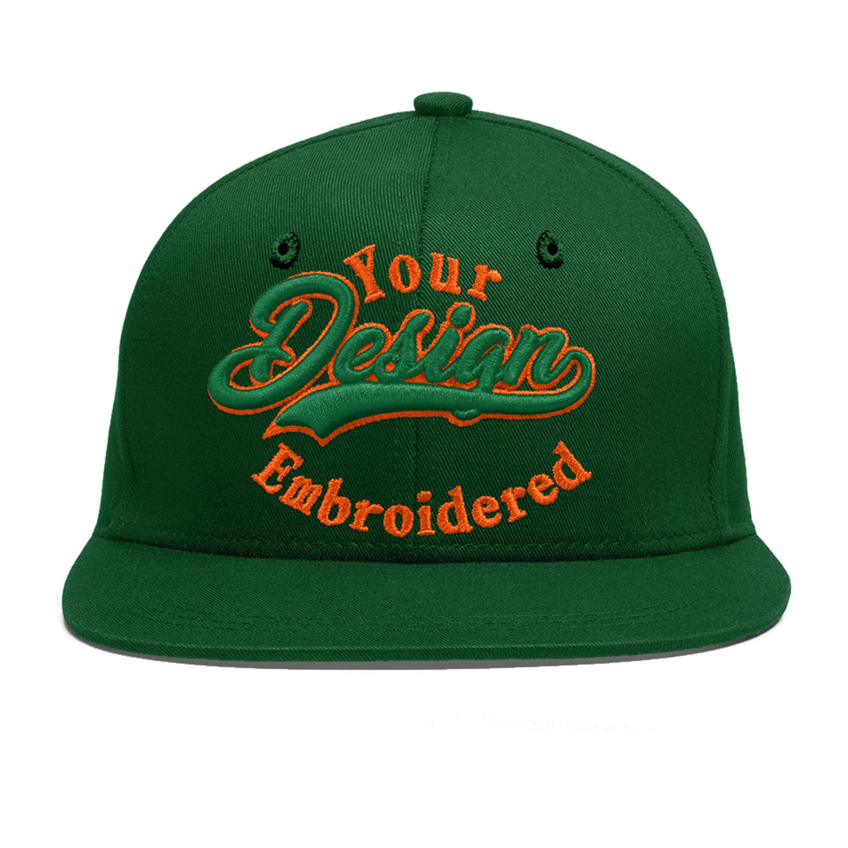 Custom Green 3D Puff Embroidery Flat Embroidery Casual Sport Baseball Cap