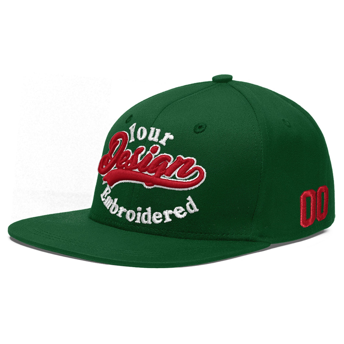 Custom Green 3D Puff Embroidery Flat Embroidery Casual Sport Baseball Cap