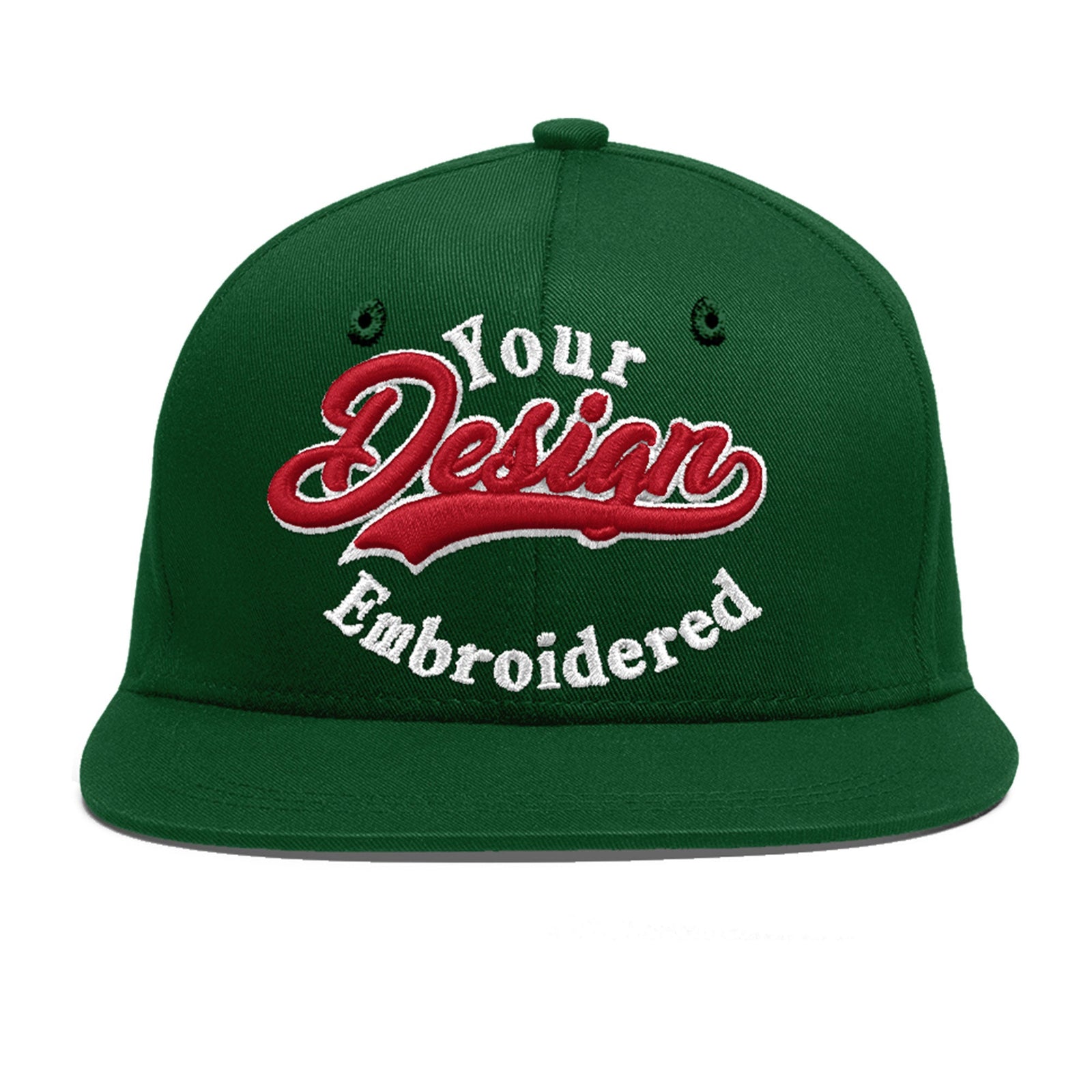 Custom Green 3D Puff Embroidery Flat Embroidery Casual Sport Baseball Cap