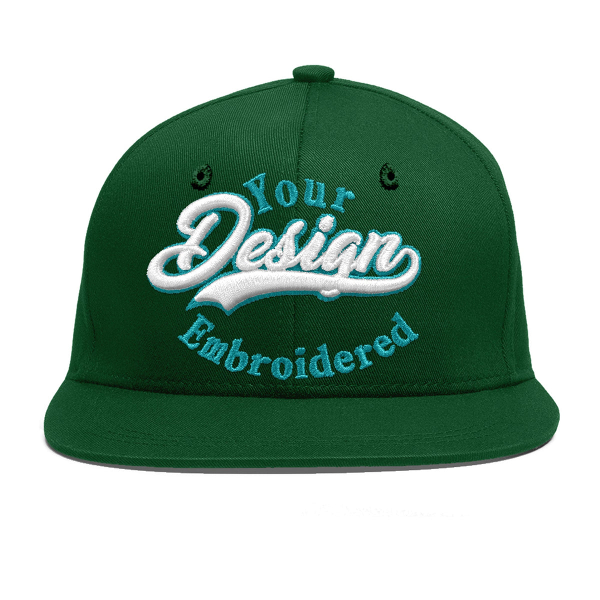 Custom Green 3D Puff Embroidery Flat Embroidery Casual Sport Baseball Cap