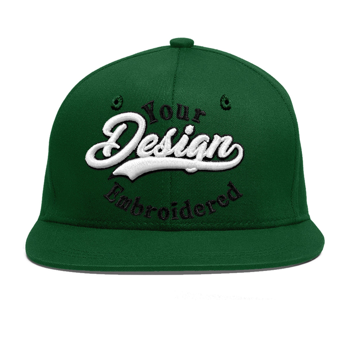 Custom Green 3D Puff Embroidery Flat Embroidery Casual Sport Baseball Cap