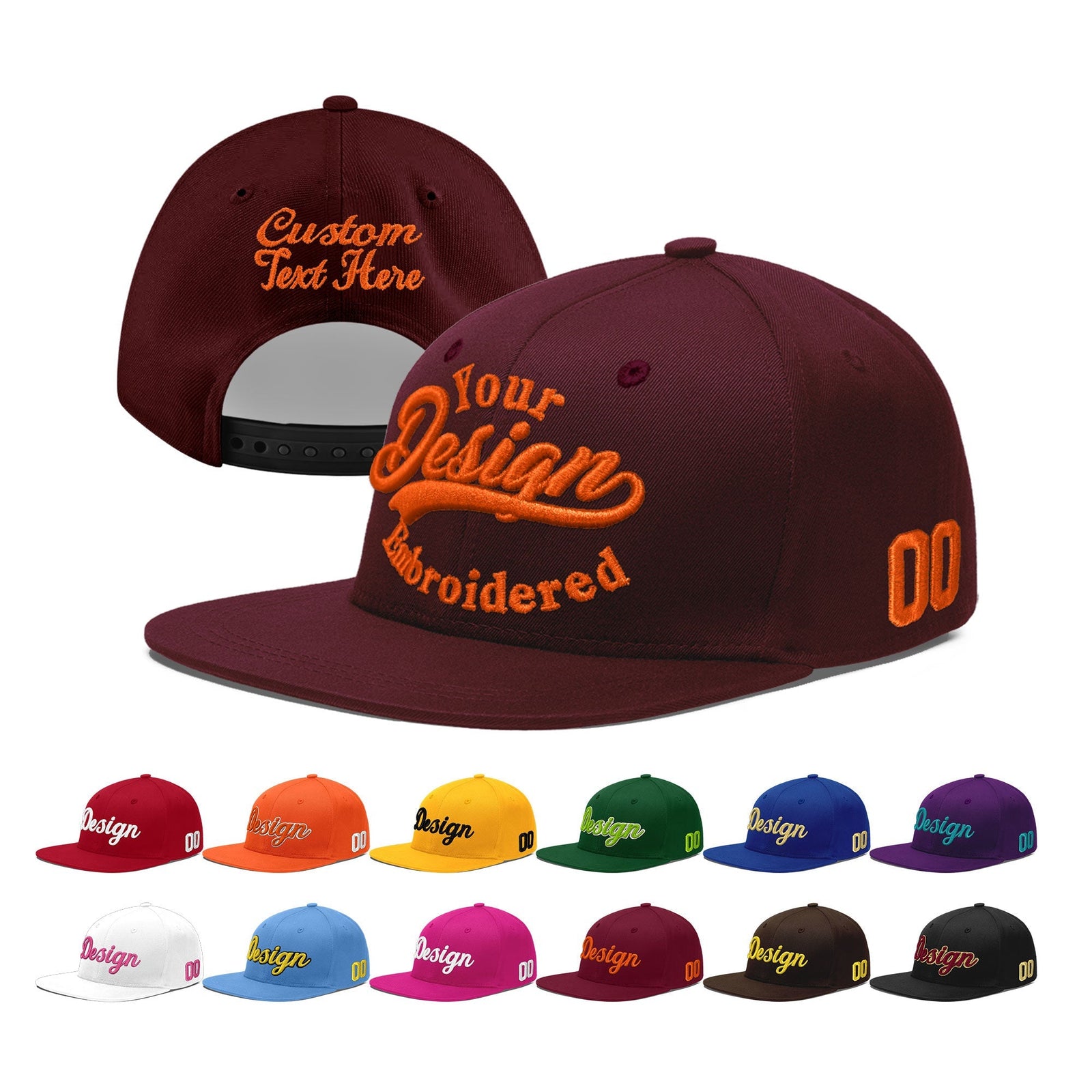 Custom Burgundy 3D Puff Embroidery Flat Embroidery Casual Sport Baseball Cap