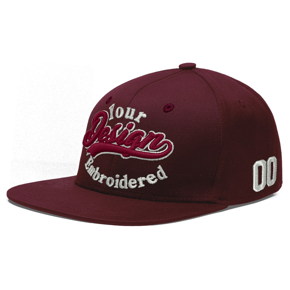 Custom Burgundy 3D Puff Embroidery Flat Embroidery Casual Sport Baseball Cap