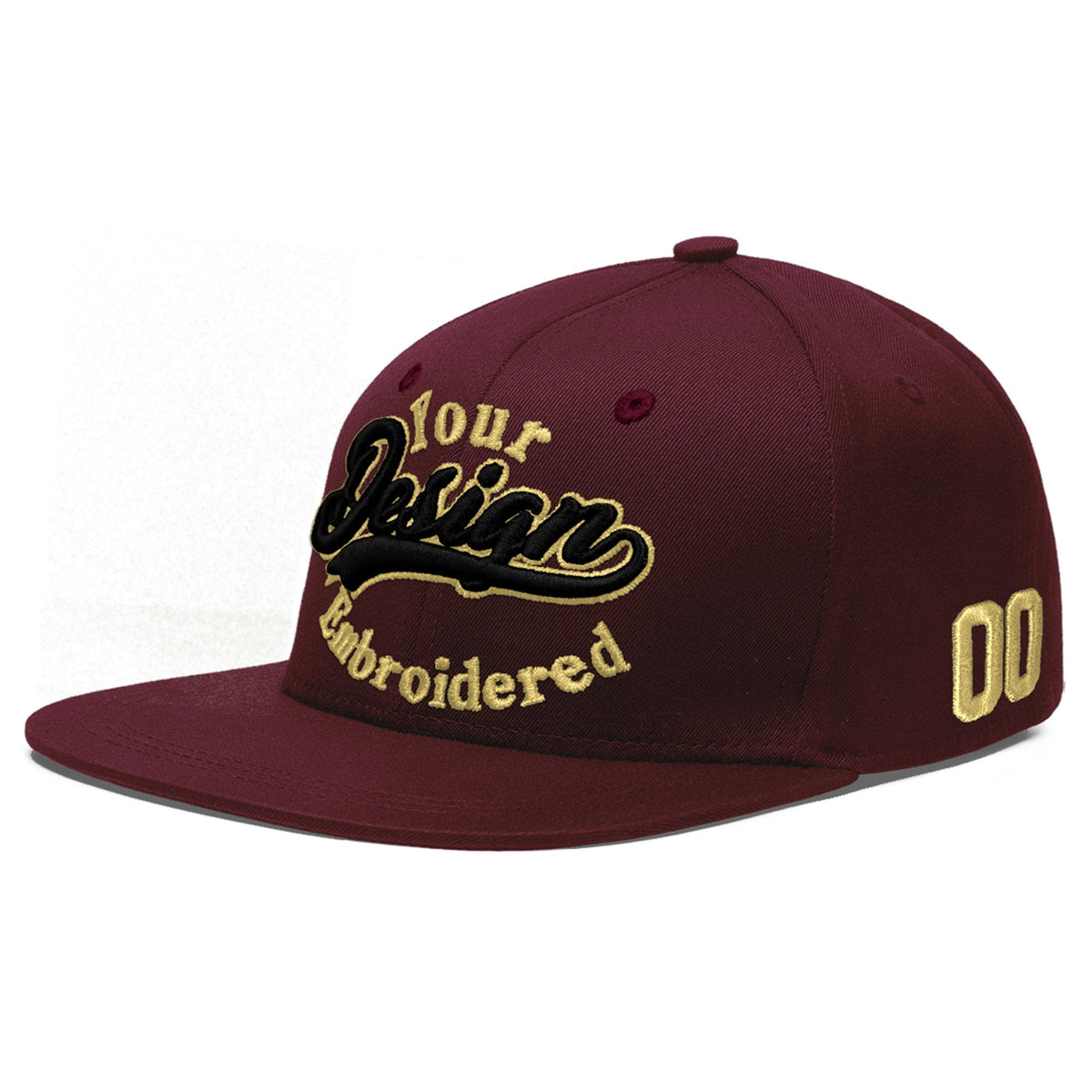 Custom Burgundy 3D Puff Embroidery Flat Embroidery Casual Sport Baseball Cap
