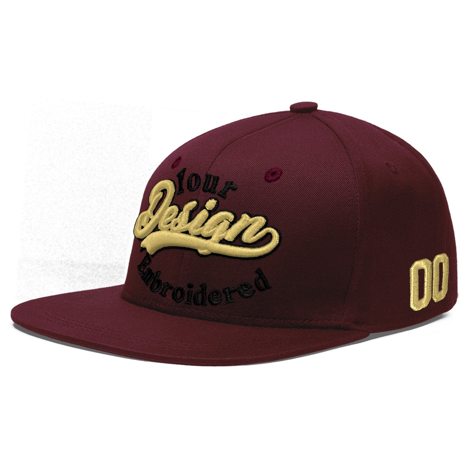 Custom Burgundy 3D Puff Embroidery Flat Embroidery Casual Sport Baseball Cap