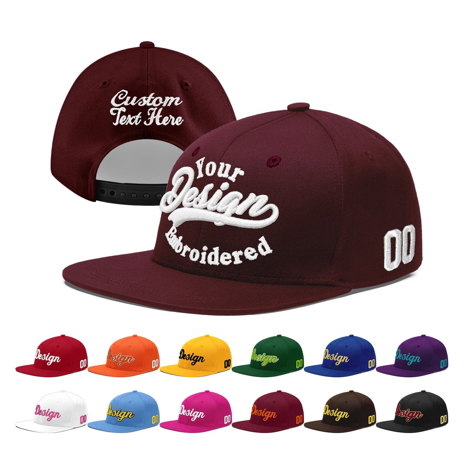 Custom Burgundy 3D Puff Embroidery Flat Embroidery Casual Sport Baseball Cap