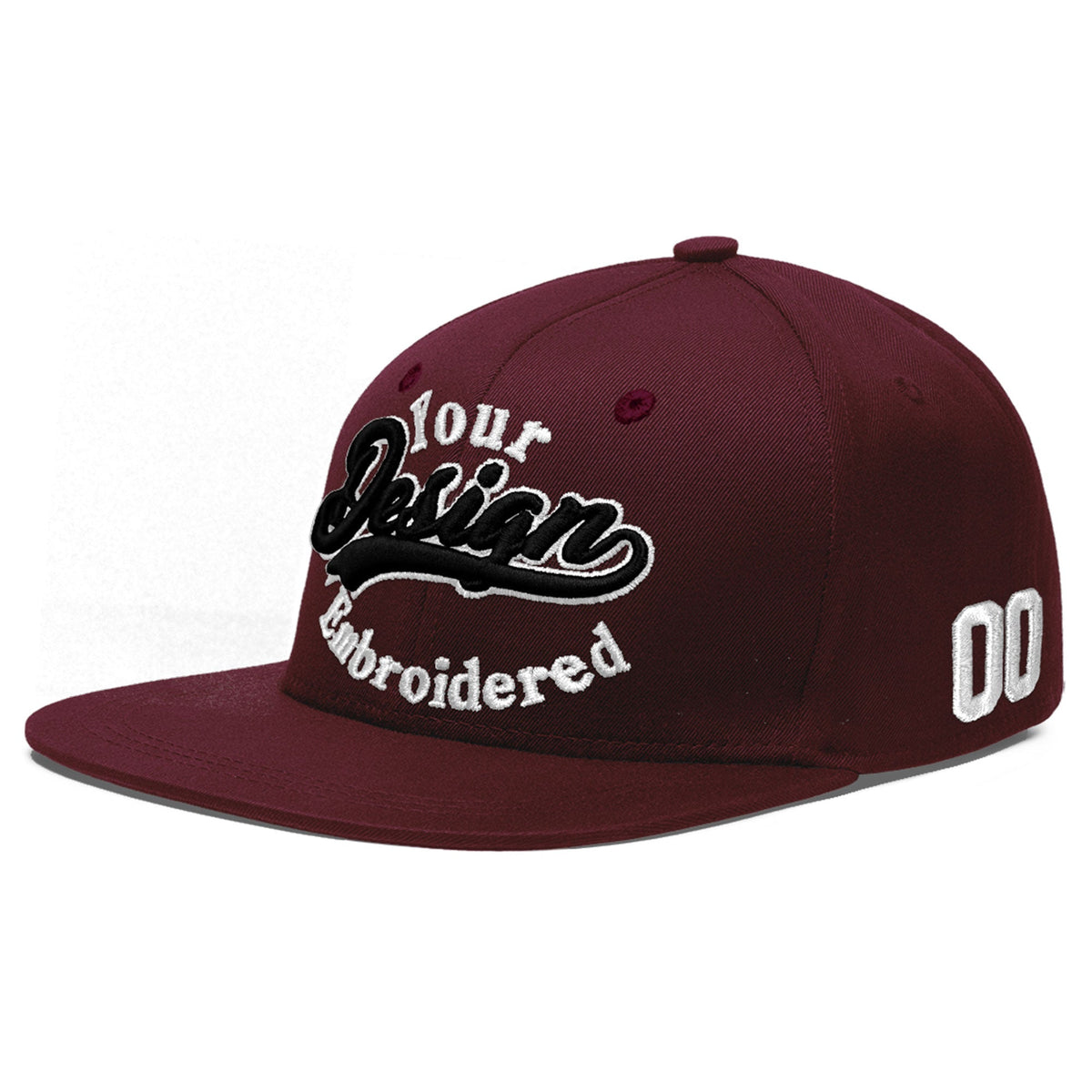 Custom Burgundy 3D Puff Embroidery Flat Embroidery Casual Sport Baseball Cap