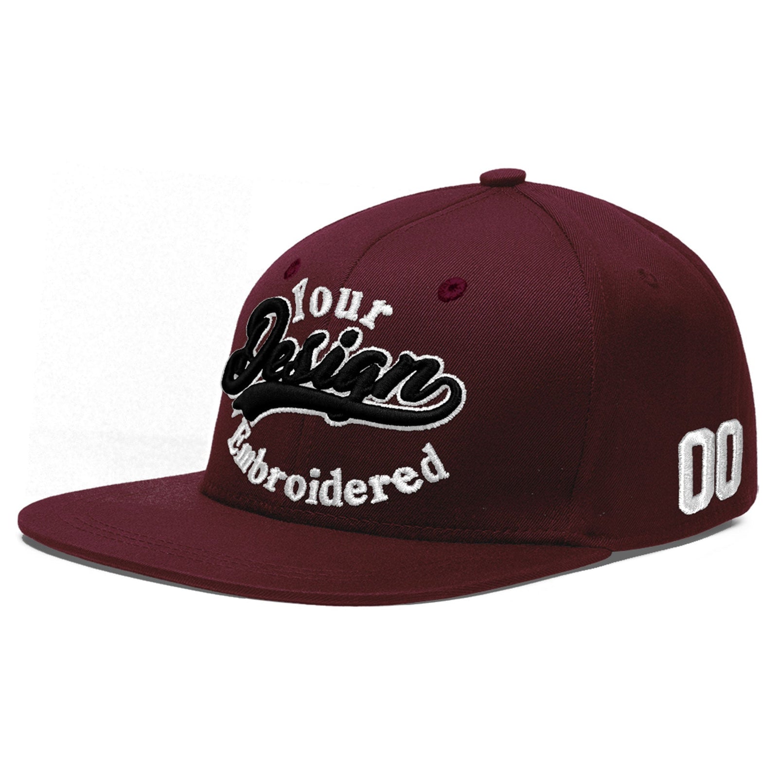 Custom Burgundy 3D Puff Embroidery Flat Embroidery Casual Sport Baseball Cap