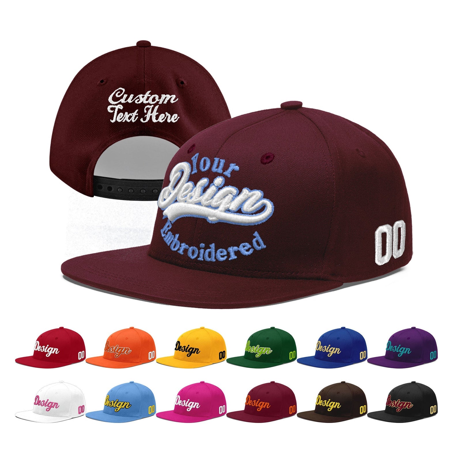 Custom Burgundy 3D Puff Embroidery Flat Embroidery Casual Sport Baseball Cap