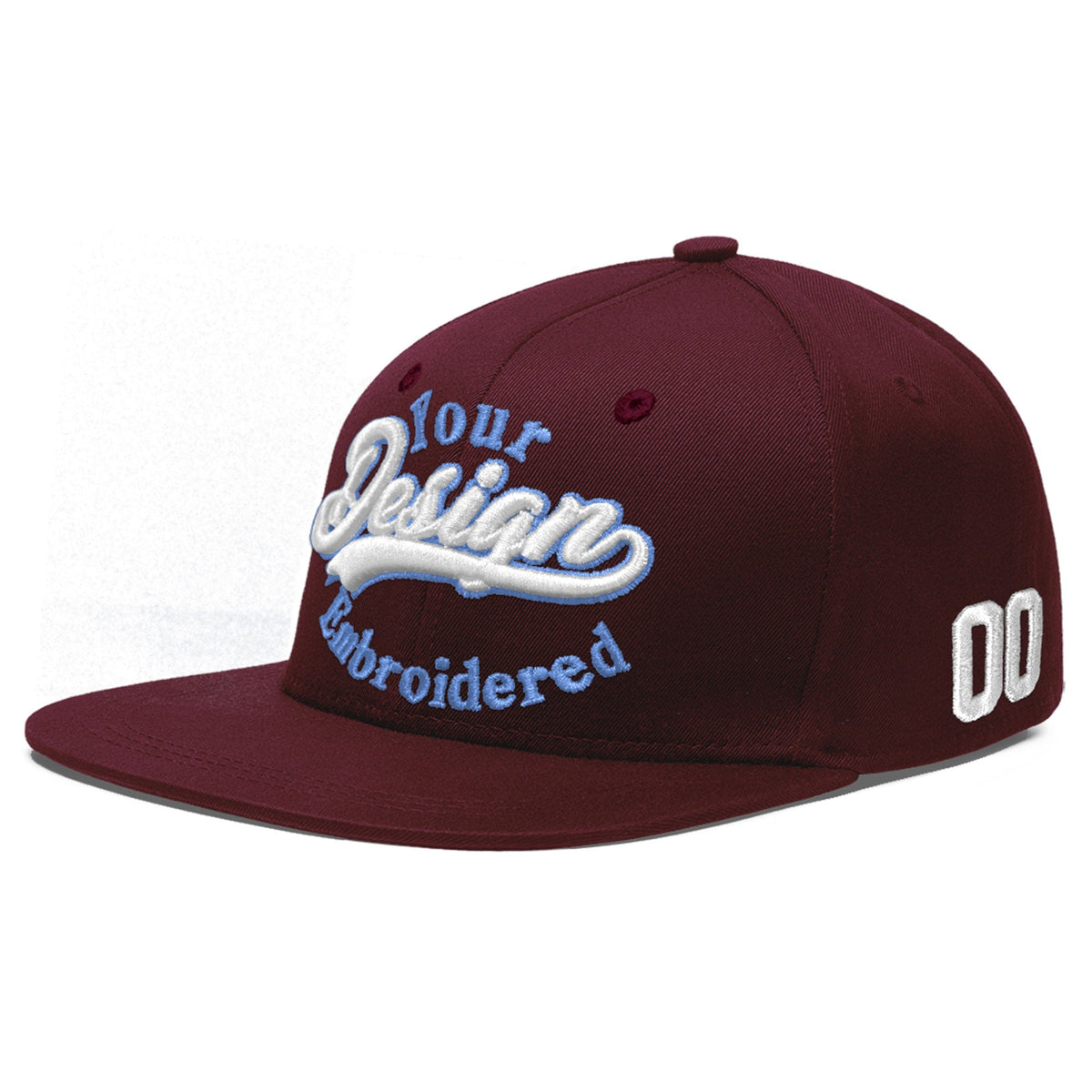 Custom Burgundy 3D Puff Embroidery Flat Embroidery Casual Sport Baseball Cap