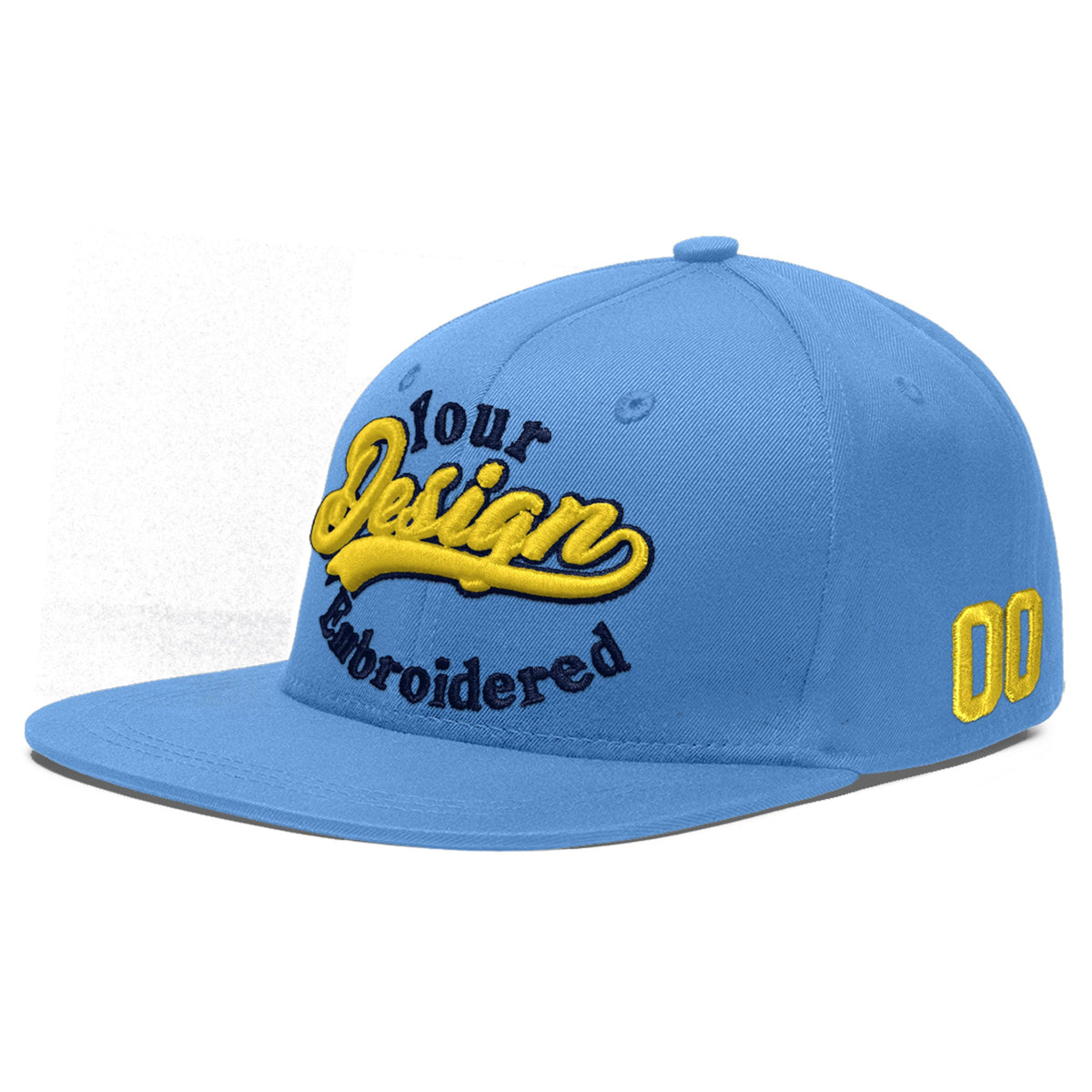 Custom Powder Blue 3D Puff Embroidery Flat Embroidery Casual Sport Baseball Cap