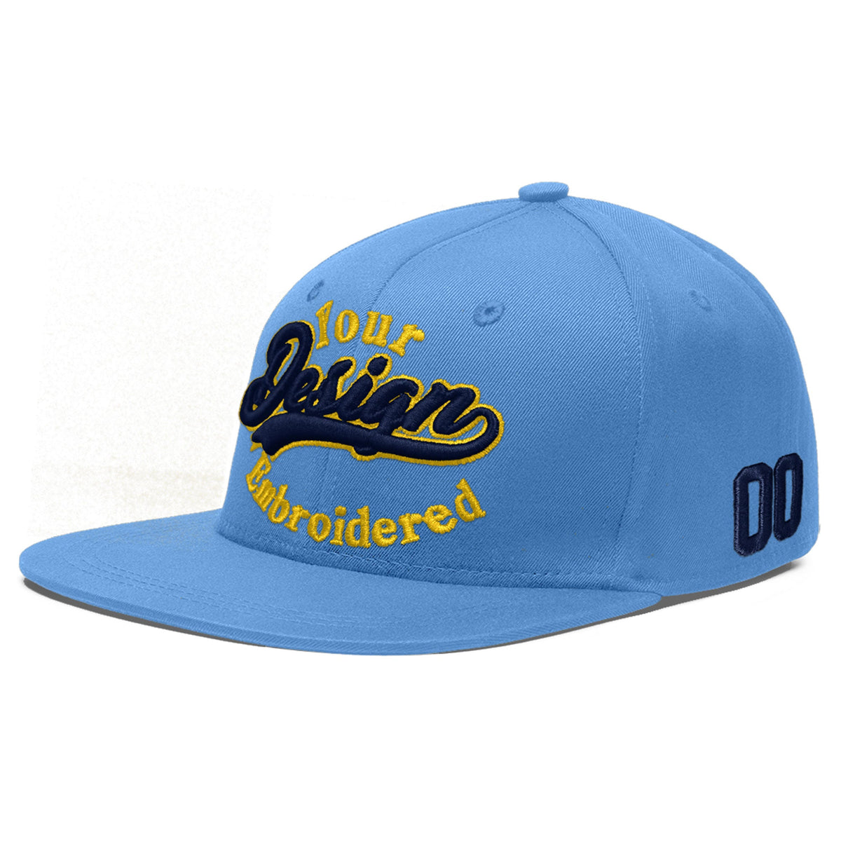 Custom Powder Blue 3D Puff Embroidery Flat Embroidery Casual Sport Baseball Cap
