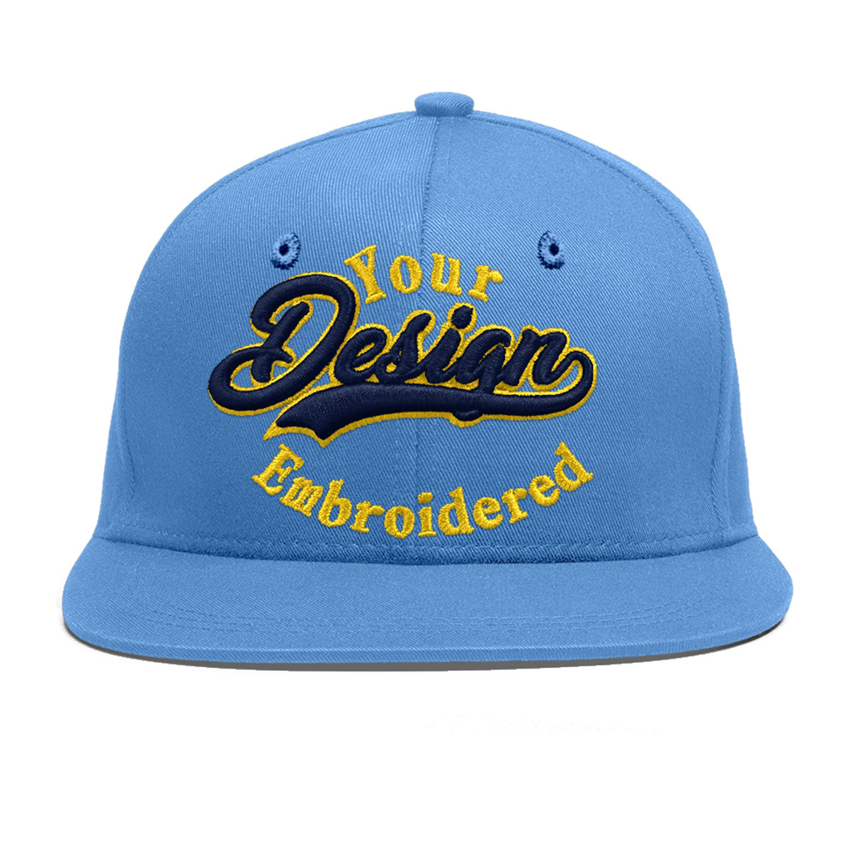 Custom Powder Blue 3D Puff Embroidery Flat Embroidery Casual Sport Baseball Cap