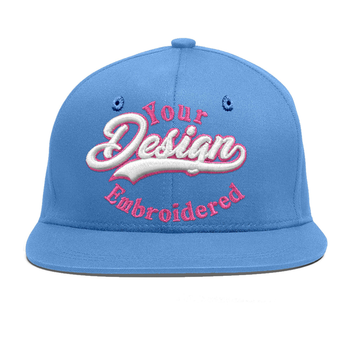 Custom Powder Blue 3D Puff Embroidery Flat Embroidery Casual Sport Baseball Cap