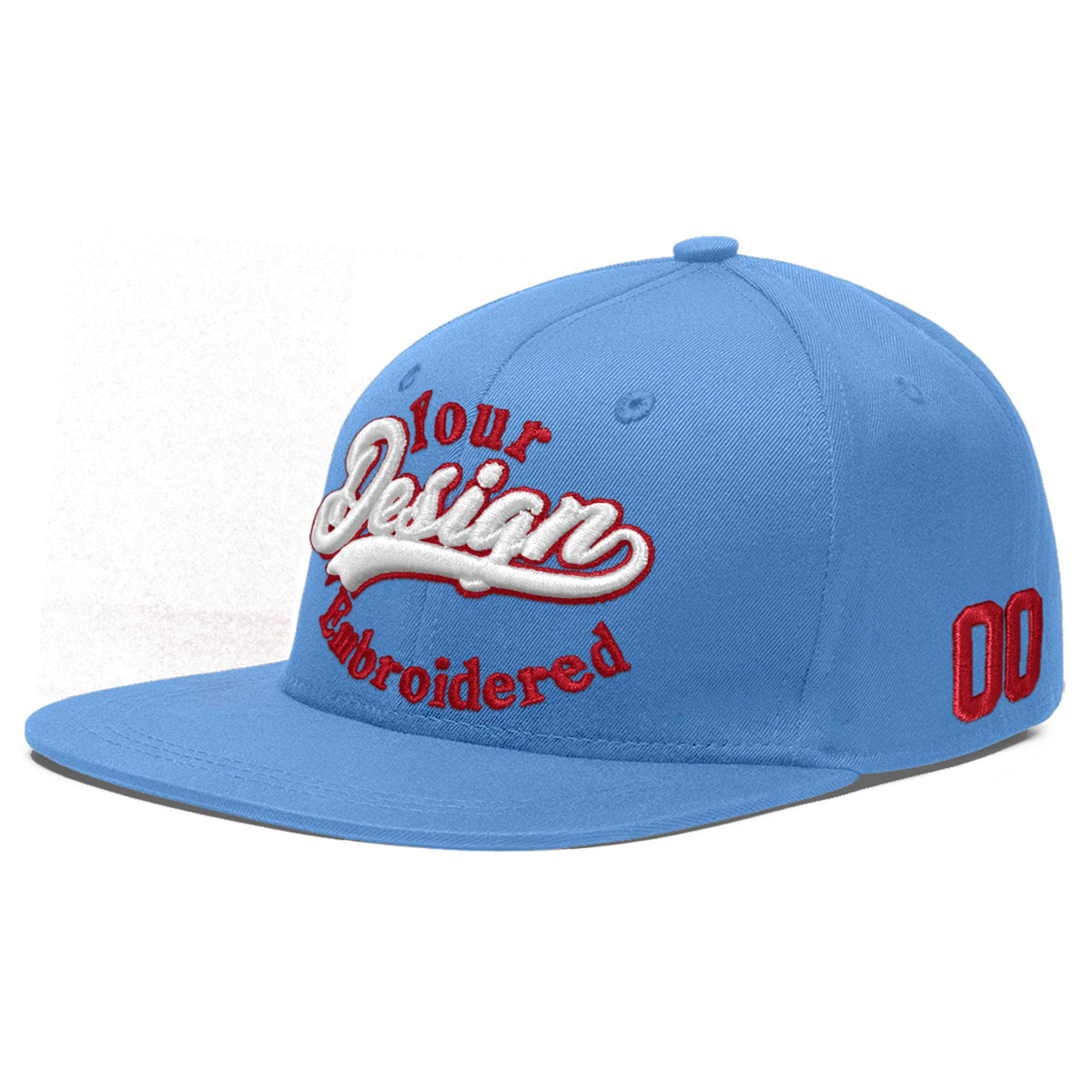 Custom Powder Blue 3D Puff Embroidery Flat Embroidery Casual Sport Baseball Cap