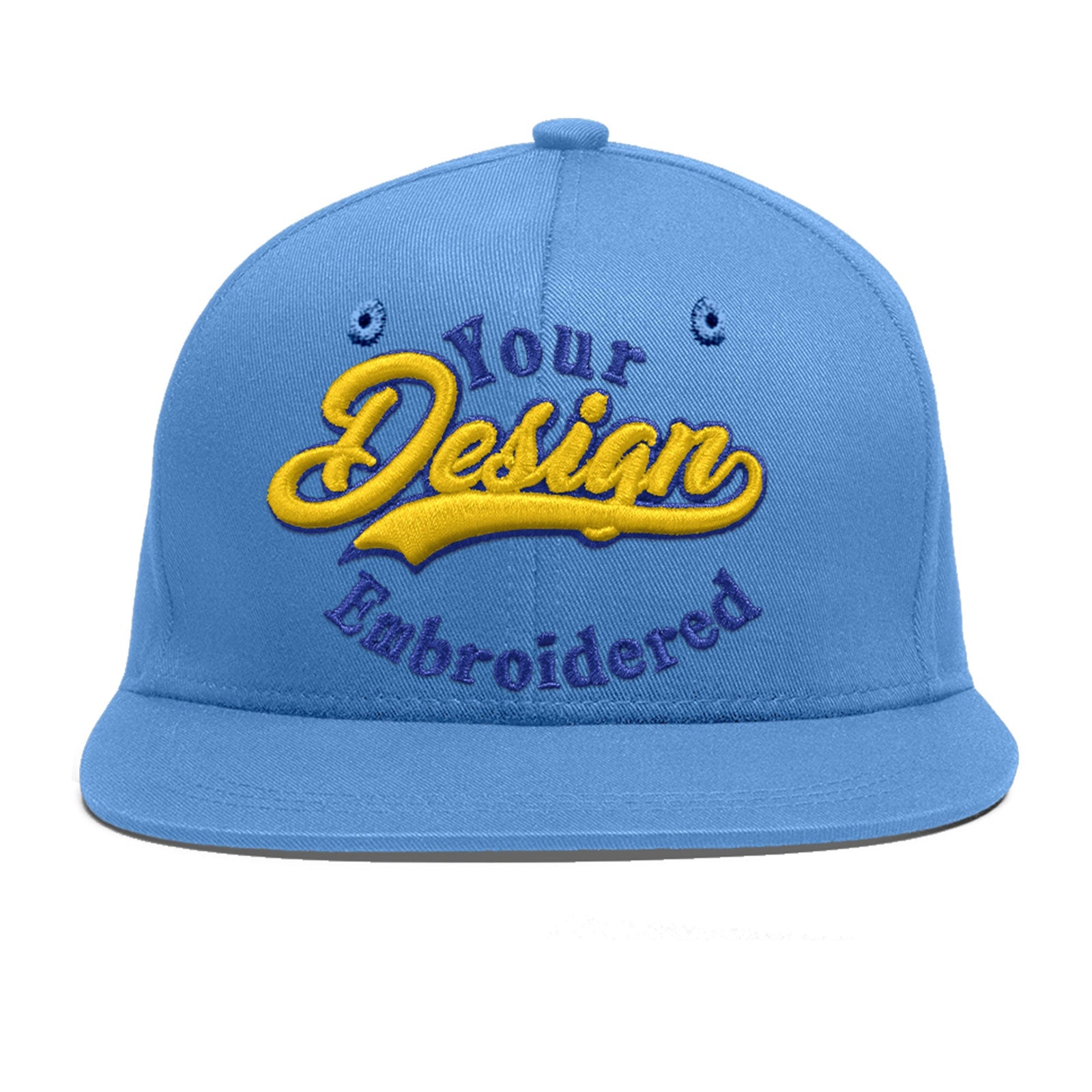 Custom Powder Blue 3D Puff Embroidery Flat Embroidery Casual Sport Baseball Cap