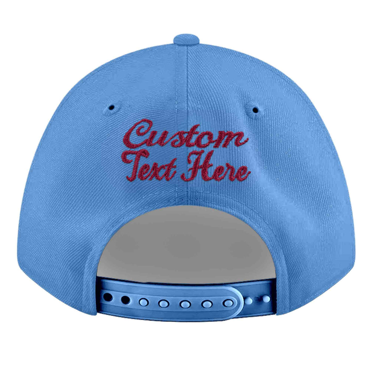 Custom Powder Blue 3D Puff Embroidery Flat Embroidery Casual Sport Baseball Cap