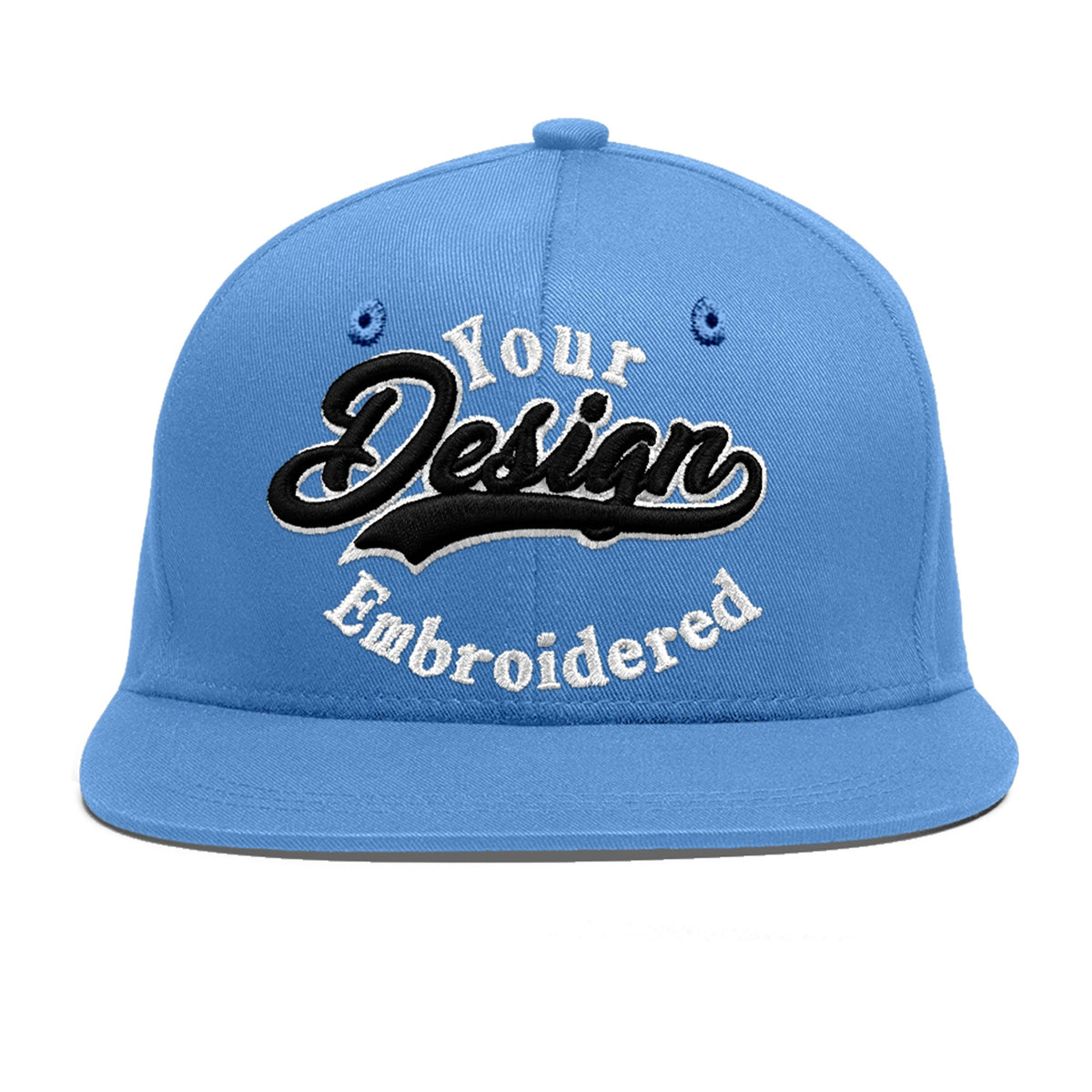 Custom Powder Blue 3D Puff Embroidery Flat Embroidery Casual Sport Baseball Cap
