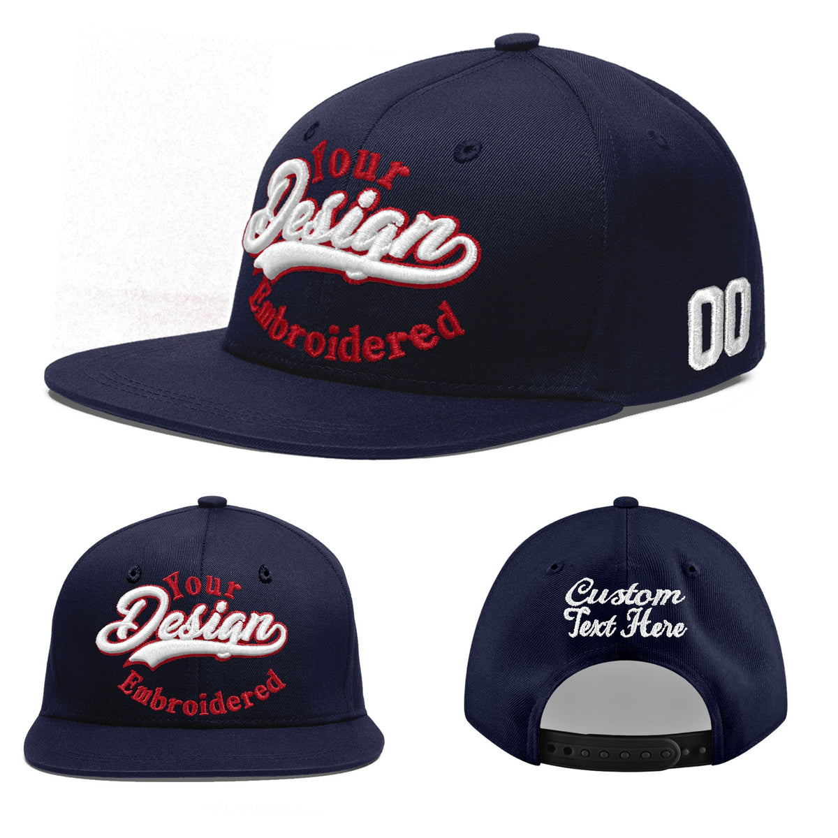 Custom Navy 3D Puff Embroidery Flat Embroidery Casual Sport Baseball Cap