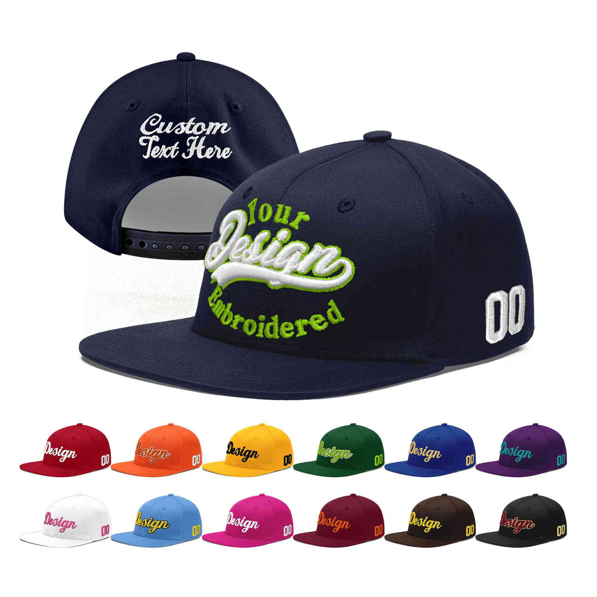 Custom Navy 3D Puff Embroidery Flat Embroidery Casual Sport Baseball Cap
