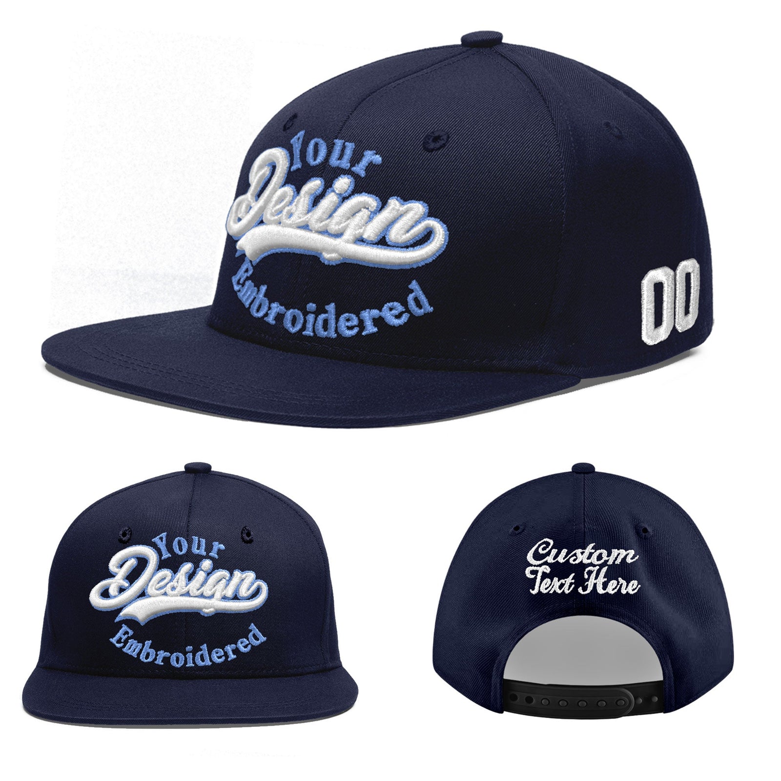Custom Navy 3D Puff Embroidery Flat Embroidery Casual Sport Baseball Cap