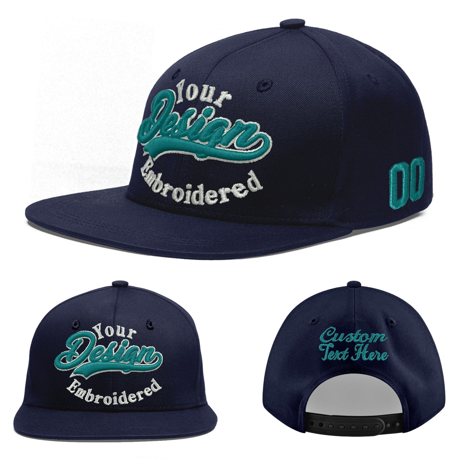 Custom Navy 3D Puff Embroidery Flat Embroidery Casual Sport Baseball Cap